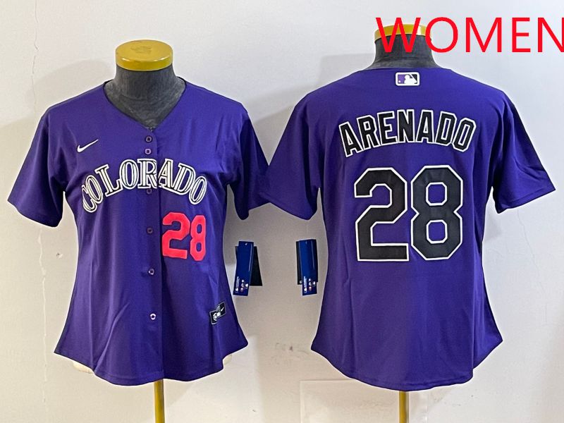 Women Colorado Rockies #28 Arenado Purple Game 2025 Nike MLB Jersey style 4